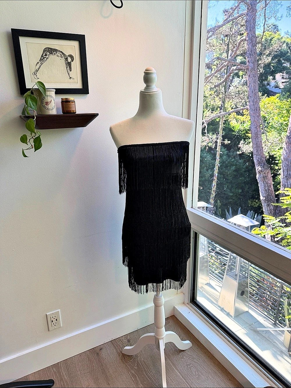 NEW Black Fringe Mini Dress Size Small Like New